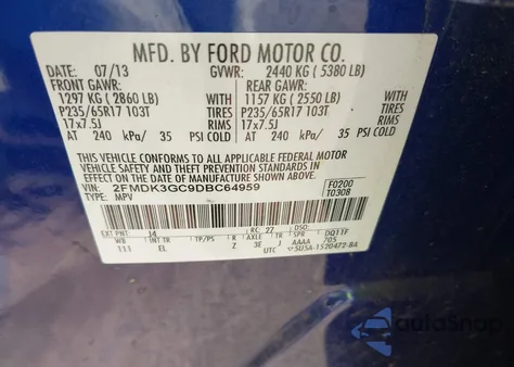 2013 Ford Edge Se z USA, uszkodzony, nr VIN 2FMDK3GC9DBC64959